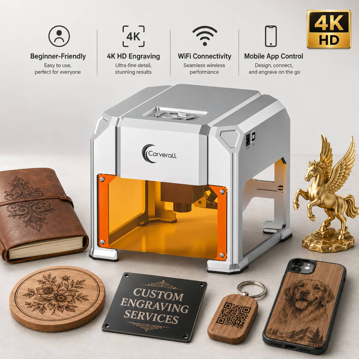 Industrial Laser Cutting Machine - カバーラルレーザー彫刻機、K4 3W、A1 Pro 5W/10W、HDカメラポジショニング＆デュアルレーザーメタルカッター、WiFiアプリ制御、木製アクリル革DIYクラフト家庭用ワークショップ向け密閉型デスクトップ彫刻ツール
