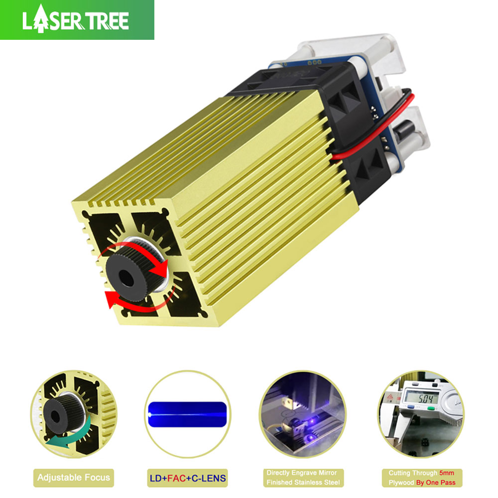 Metal Laser Cutter Head - レーザーツリーフォーカス調整可能なブルーレーザーモジュール、レーザー切断用CNCヘッド、彫刻機、木材工具、4w、5w、12v