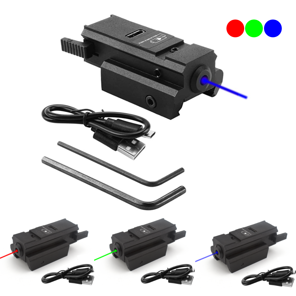 Industrial Laser Pointer - USB充電付きブルーグリーンレッドドットレーザーサイト、20mmレールマウントグロックピストルレーザーサイトに適合