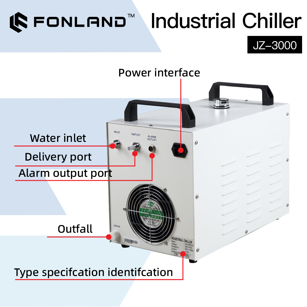 Laser Industrial Chiller - FONLAND JZ-3000 DG110V AG220V 産業用ウォーターチラー CO2レーザー彫刻・切断機用冷却装置