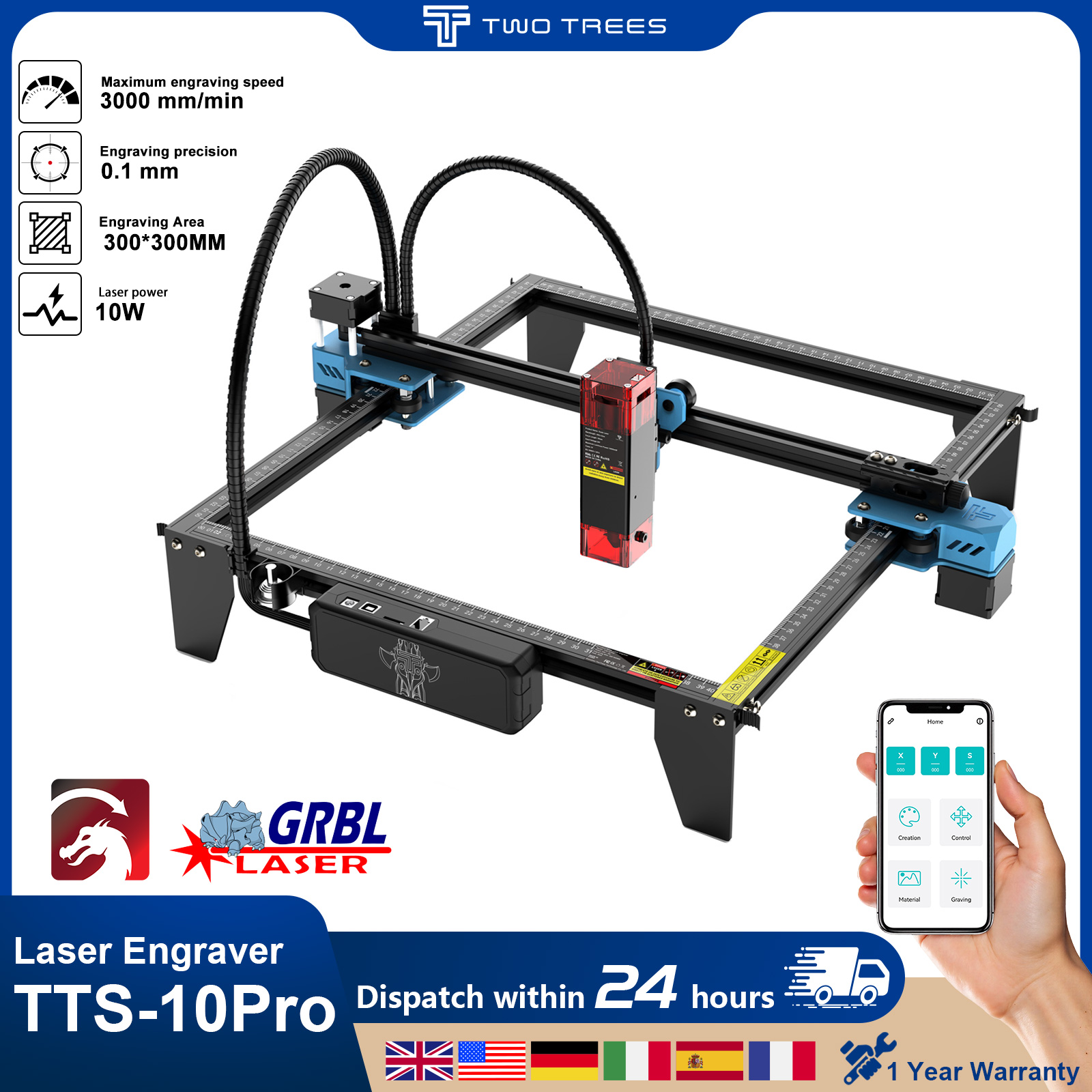 Twotrees TTS-10Pro レーザー彫刻機 タッチ - Industrial Laser Printing Machine のレビューと価格